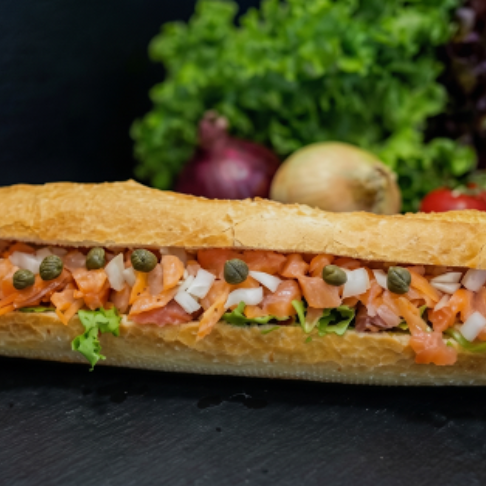 (NEW) Smoked Salmon Sub with Sauce/Veggies of Choice NO M! L Cap  150 gr  RED OR