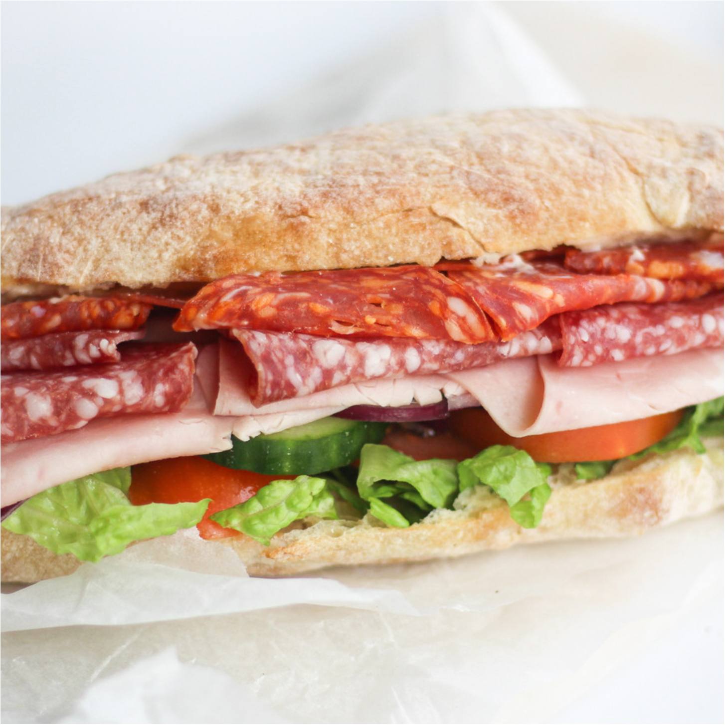 Authentic Salami/Pepperoni/Ham Submarine With choice of vegetables Butter L T