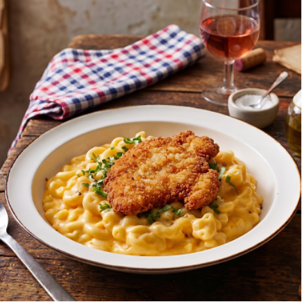 Chicken Schnitzel Mac and Cheese