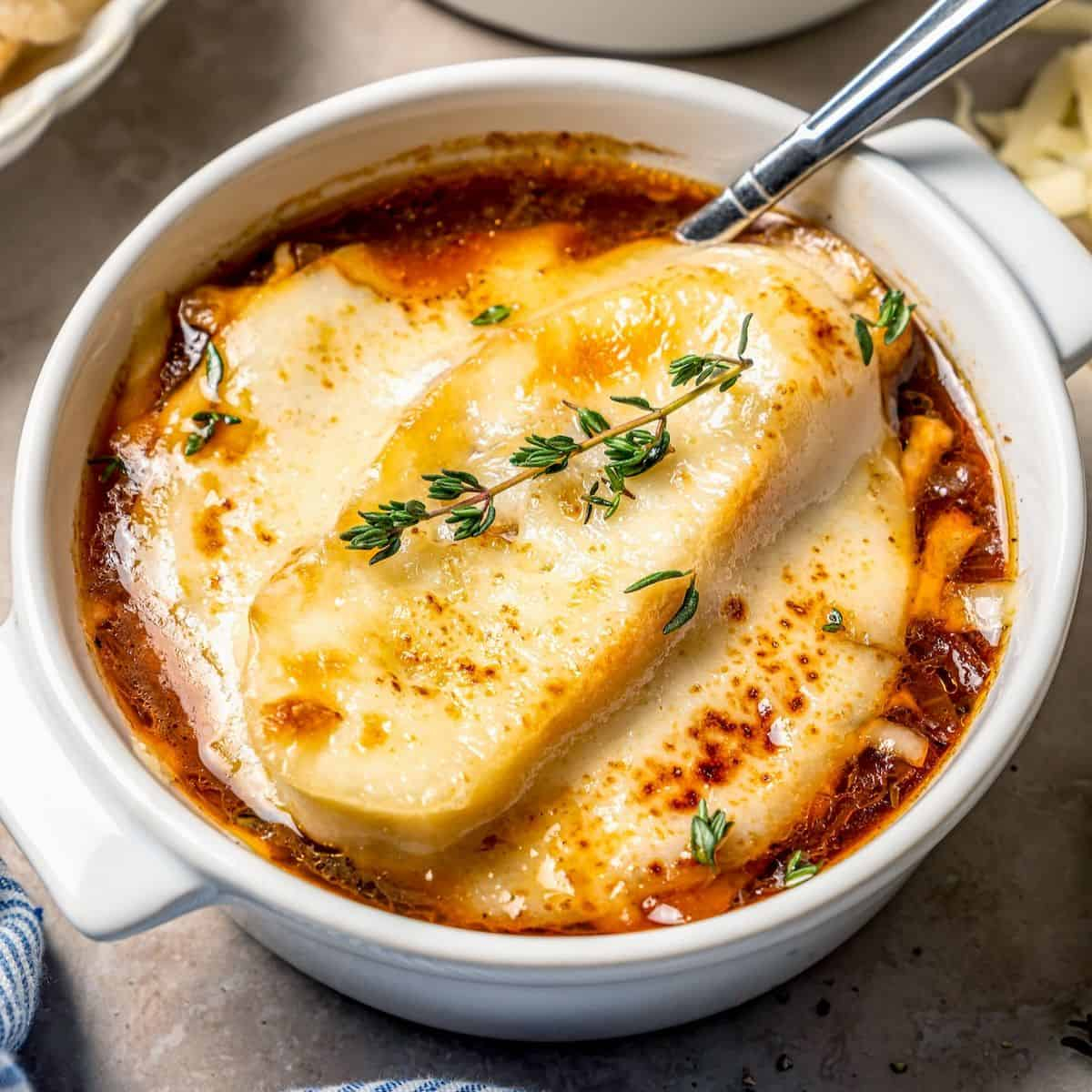 Italian Onion Soup with Mozzarella Crostini